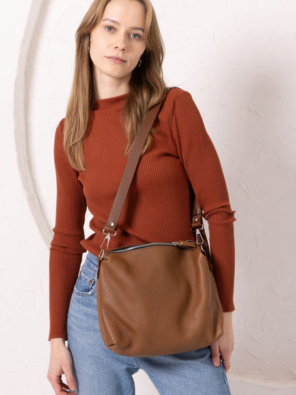 ROBIN Leather Handbag Large - Camel Brown