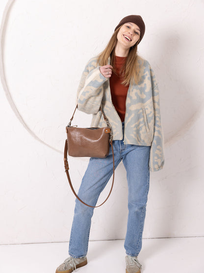 TOMMY Leather Bag with Two Handles - Cappuccino