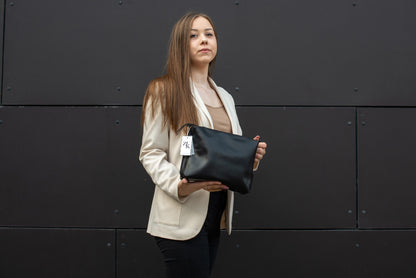 Leather Cosmetic Bag, Black - Large