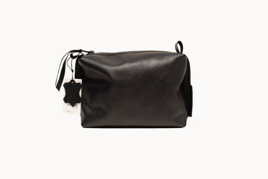 Leather Cosmetic Bag, Black - Medium