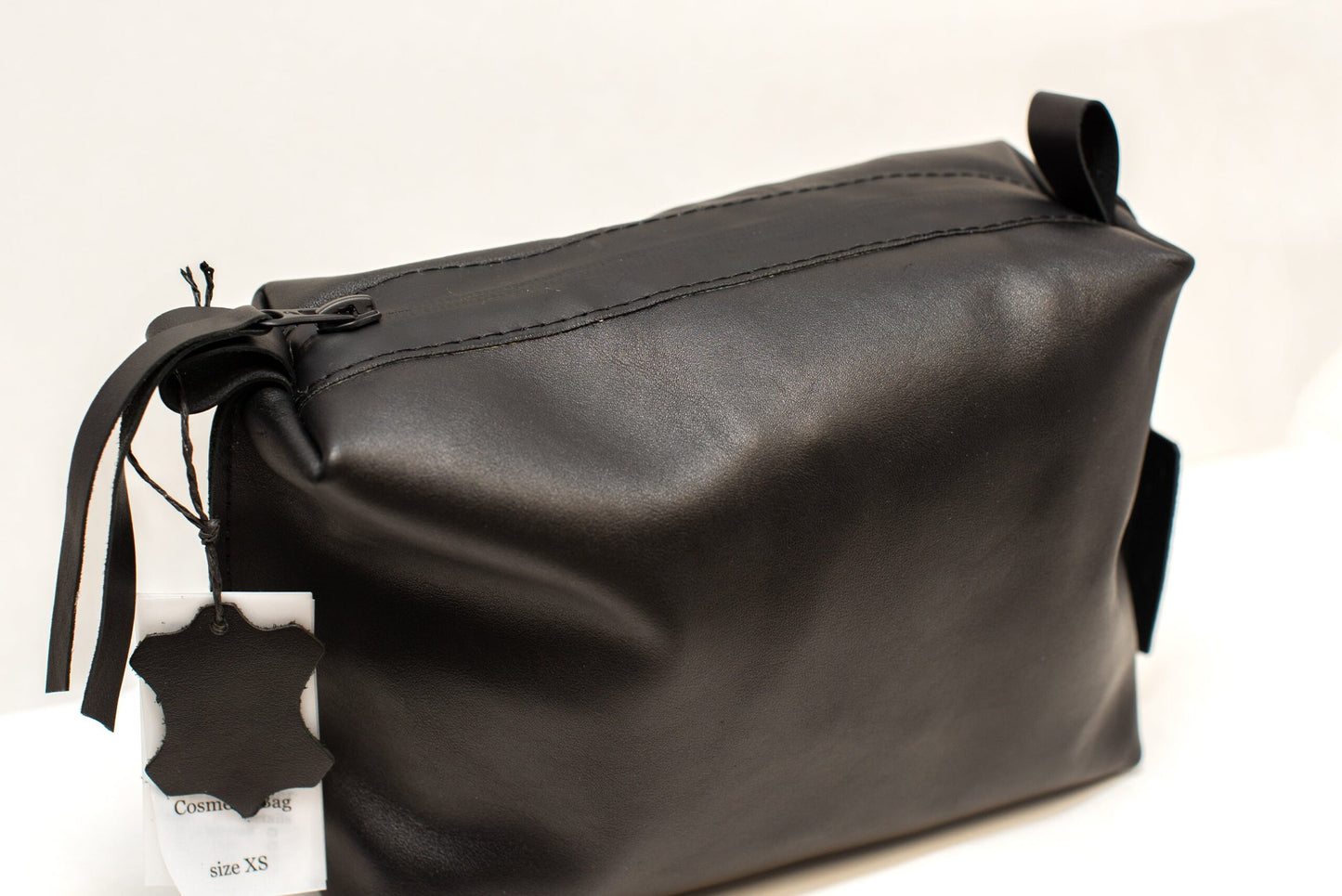 Leather Cosmetic Bag, Black - Medium