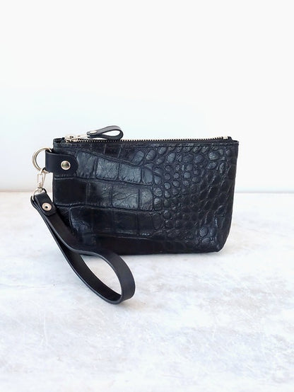 POUCH Wallet with Wrist Strap - Black Alligator